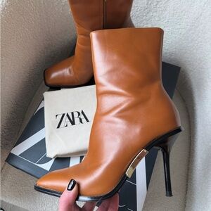 Zara Women's Brown Heeled Boots, like new